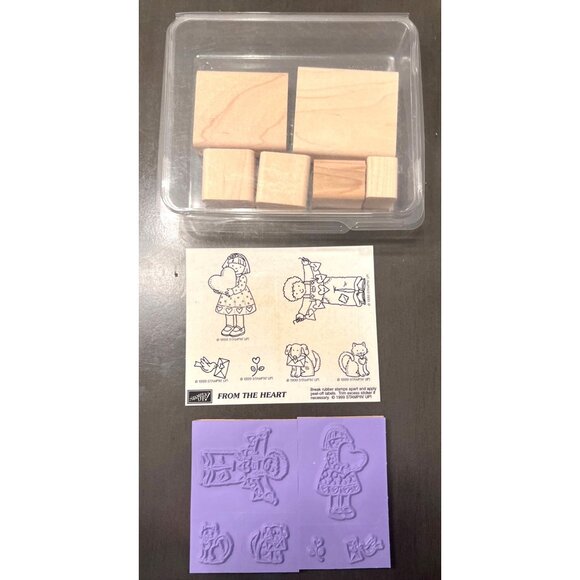 Vintage 1999 Stampin Up! From The Heart Wood Mounted Rubber Stamp Set - Picture 2 of 2